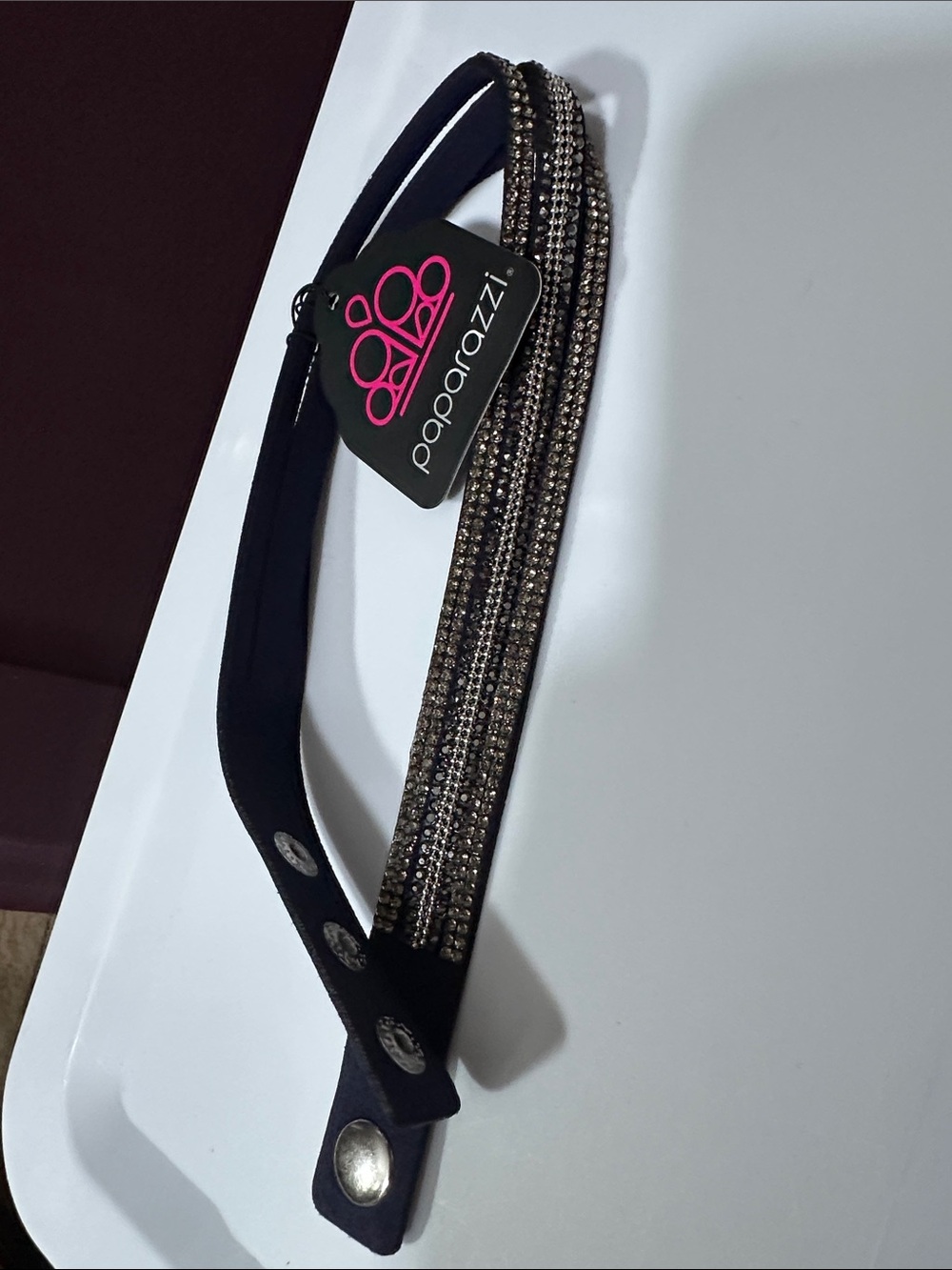 paparazzi Black and Gold-Tone Crystal Stretch Headband